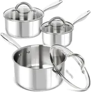 MICHELANGELO Saucepan Set 6pc, 18/10 Stainless Steel Sauce 1+2+3 Qt, Silver