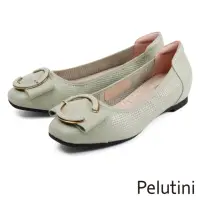 在飛比找momo購物網優惠-【Pelutini】C字配飾造型包頭平底鞋 淺灰綠(PE12