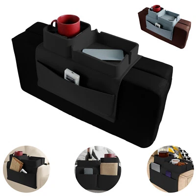 Couch Cup Holder Tray Silicone Sofa Armrest Tray with Side Pockets Anti KK