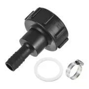 IBC Tank Hose Adapter 60mm Coarse Thread to 19mm Barbed Hose Fitting Black