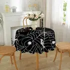 Table Protection Tablecloth Round Spooky Halloween Cloth with Spider Web Pumpkin