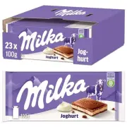 (Pack of 23) Milka Alpine Milk Yoghurt Joghurt Chocolate Bars 23x100g /Full Box