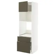 METOD / MAXIMERA high cab f oven/micro w dr/2 drwrs, white/Havstorp brown-beige, 60x60x200 cm