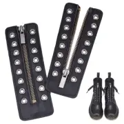 Leather Lace-in Boot Zipper Inserts, 2.1×6.2" Black-smooth