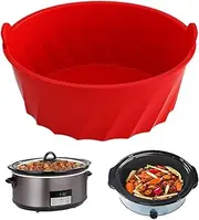 Silicone Slow Cooker Divider Liners 11.2x9.8x4.5in, Crock Pot Pockets Leakproof Crock Pot Liners Silicone, Slow Cooker Accessories Silicone Slow Cooker Liners Reusable Fit 6-8 Quarts Oval (Red)