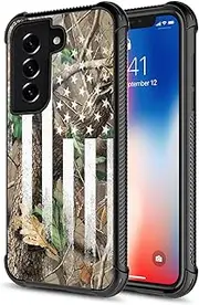 [CARLOCA] Compatible with Samsung Galaxy S21 FE Case,Camo Forest American Flag Samsung Galaxy S21 FE Cases Graphic Design Shockproof Anti-Scratch Drop Protection Case for Samsung Galaxy S21 FE