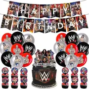 Wwe Theme Birthday Party Supplies Wrestling Party Set Paper Garland Banner Cake Topper Balloons For Adult Birthday Favors Party