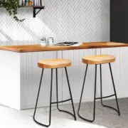 Set of 2 Bar Stool Elm Wood Backless Bar Stools 75cm - Black and Light Natural