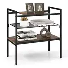 Industrial Entryway Table 3-Tier Sofa Side Table w/ Removable Panel & Mesh Shelf