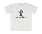 Funny Meme TShirt - Jacked Papa Smurf "BLUE LIVES MATTER" Parody Tee