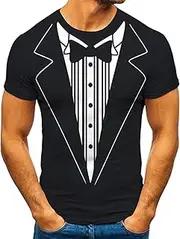 xoxingysm Mens Funny Print T Shirts Tuxedo Fake Bow Tie Novelty Short Sleeve 3D Suit & Tie Graphic Hip Pop Street Style Tops