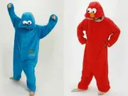 Adult sesame street cookie monster Elmo costume pajamas Blue M