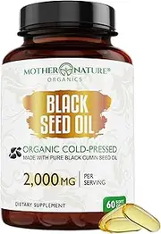 Organic Black Seed Oil 2000mg - 60 Softgel Capsules (Non-GMO) Premium Cold-Pressed Nigella Sativa - Black Cumin Seed Oil with Omega 3, 6, 9 - Darkest, Highest TQ Content…
