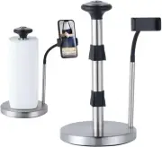 Stainless Steel Paper Towel Holder Countertop - Phone Holder, Weighted Base