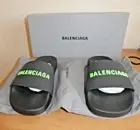 Balenciaga WOMEN'S POOL SLIDE SANDAL IN BLACK/GREEN Size 7 USA