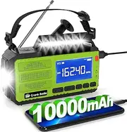 Emergency Weather Radio, Solar Hand Crank Radio AM/FM NOAA 10000mAh, Weather Alert Radio with 3 Mode Flashlight, Reading Lamp, SOS Alarm, Compass, Headphone Jack for Home Camping Emergency (Green)