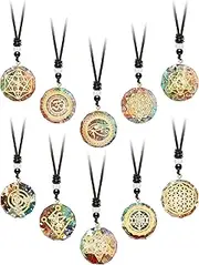 [Batiyeer] 10 Pieces Chakra Necklace Orgonite Necklace Crystal Pendant Necklace Spiral Chakra Healing Energy Necklace Adjustable Reversible Pendant for Women Men,1.4 Inches