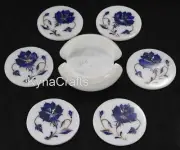 4.5 Inches Tea Coaster Set Inlaid with Lapis Lazuli Stone Marble Beer Coaster