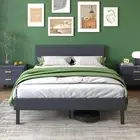 Ufurniture Bed Frame Double Size Fabric Mattress Base Platform Wooden Grey