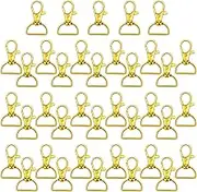 Hotop 35 Pieces Swivel Clasps Lanyard Snap Hooks Keychain Clip Hook Metal Lobster Claw Clasp with D Rings for Keychain Purse Hardware Sewing Craft Project(25 mm,Gold)