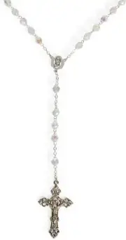 DICKSONS GIFTS 23" SILVER PLATED"TO MY GODMOTHER THANK YOU"7MM BEADED ROSARY NEW