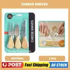 3 x Cheese Knives Stainless Steel Cheese Butter Knife Fork Set Wooden Handle
