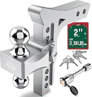 Tlvuvmo Adjustable Trailer Hitch -8 Inch Drop Hitch (Fits 2-Inch Receiver), 21,500 LBS GTW Heavy Duty Aluminum Tow Hitches, (2'' & 2-5/16'') Chrome Steel Tow Balls & 2 Anti-Theft Locks