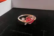 PANDORA ROSE GOLD MURANO GLASS PINK LEAF RING SIZE 56 188319PMU Ritired