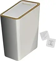 Folpus Hanging Trash Can, Kitchen Wastebasket with Press Type Lid, Premium Practical, Slim Narrow Garbage Can for Bedroom Kitchen, Cream Color, Large