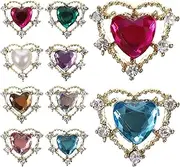NULYLU 10pcs Heart Nail Charms Rhinestones Flat Back Nail Art Embellishments for DIY Manicure Jewelry Design Decorative Accessories Random Color