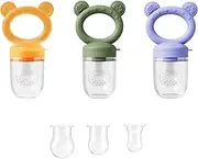 3 Pack Silicone Baby Fruit Feeder Pacifier , Baby Teethers, Fresh Food Feeder for Safe Infant Self Feeding, Extra Food Pouches，Promote Growth Nipple Feeder Breastmilk Popsicle Molds for Baby Teething Relief (Purple / Amber / Army green)