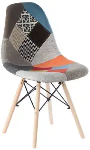 Mid-Century Modern Upholstered Plastic Multicolor Fabric Patchwork Dining Chair