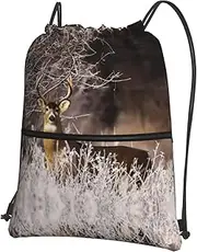 EdWal Free Whitetail Deer Print Drawstring Backpack Gym Bags Sports Bags With Zipper Pocket For Travel Beach, Black, One Size