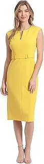 [London Times] Women's Plus Size Extended Shoulder Buckle Waist Sheath Midi