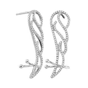 14k White Gold Round Diamond Angel Wing Climber Earrings 1/3 Cttw