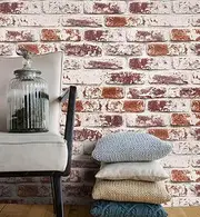 [Cohoo Home] Red Brick Wallpaper Peel and Stick Contact Paper for Walls Faux 3D Brick Self-Adhesive Removable Wallpaper for Kitchen Backsplash Wall Paper for Bedroom Bathroom Waterproof 17.7inW 78.7inL
