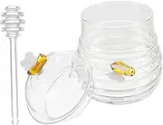 Zerodeko Glass with Dipper and Lid Large Honey Dispenser for Storing and Seasonings for Kitchen Use
