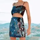 NWT House of Harlow 1960 Iridescent Fringe Crop Top Mini Skirt 2 Piece Set Sz S