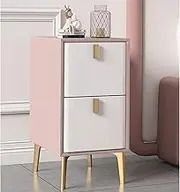 Side Table for Girls and Women for Home, Apartment, Dorm, Bedside Table, Pink Faux Leather Bedside Table with 2 Drawers (L 25 x D 36 x H 52 cm)