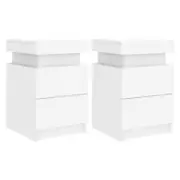 vidaXL Bedside Cabinets with LED Lights Side End Table Nightstand 2 pcs White