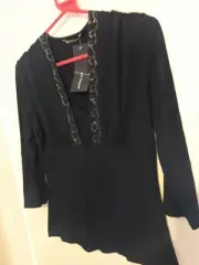 Ladies Black Autograph 3/4 Sleeve Beaded Top Size 12 M&S New With Tags