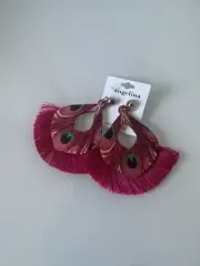 ANGELINA - PINK FRINGE PEACOCK FEATHER DESIGN EARRINGS - NEW