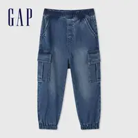 在飛比找momo購物網優惠-【GAP】男幼童裝 Logo工裝束口鬆緊錐形牛仔褲-深藍色(
