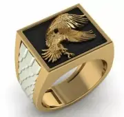 18K GOLD EP MENS EAGLE DRESS RING sz 7-13 you choose