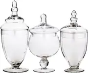 Glass Apothecary Jar Clear Canister Candy Vintage Lid Jars Storage Set 3 Large