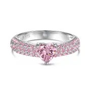 ANYCO Ring S925 Silver CZ 5A 0.7ct Heart Ring Pink Diamond Couple Engagement Band Bridal Set Rings Jewelry Women