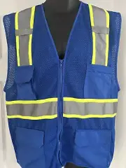 Security Safety Blue Vest, TRAFFIC REFLECTIVE High Visibility M