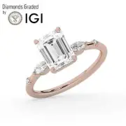 Emerald Solitaire Labgrown Diamond Engagement Ring 18k Rose Gold 3.20 Ct D VS1