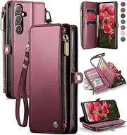 [Defencase] for Samsung Galaxy A13 5G Case, 【RFID Blocking】 for Samsung A13 5G Case Wallet for Women with Card Holder, Zipper Magnetic Flip PU Leather for Samsung Galaxy A13 5G Phone Case, Wine Red
