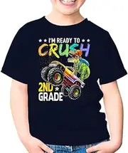 [SDVN] Im Ready to Crush 2nd Grade Dinosaur T Rex T Rex Second Grade Back to School Unisex Kids Shirt Gift Youth T-Shirt (Navy;XS)